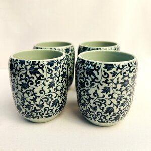 Asian Set of Vintage Teacups Blue and Teal Floral Porcelain Cups – 4 pcs.